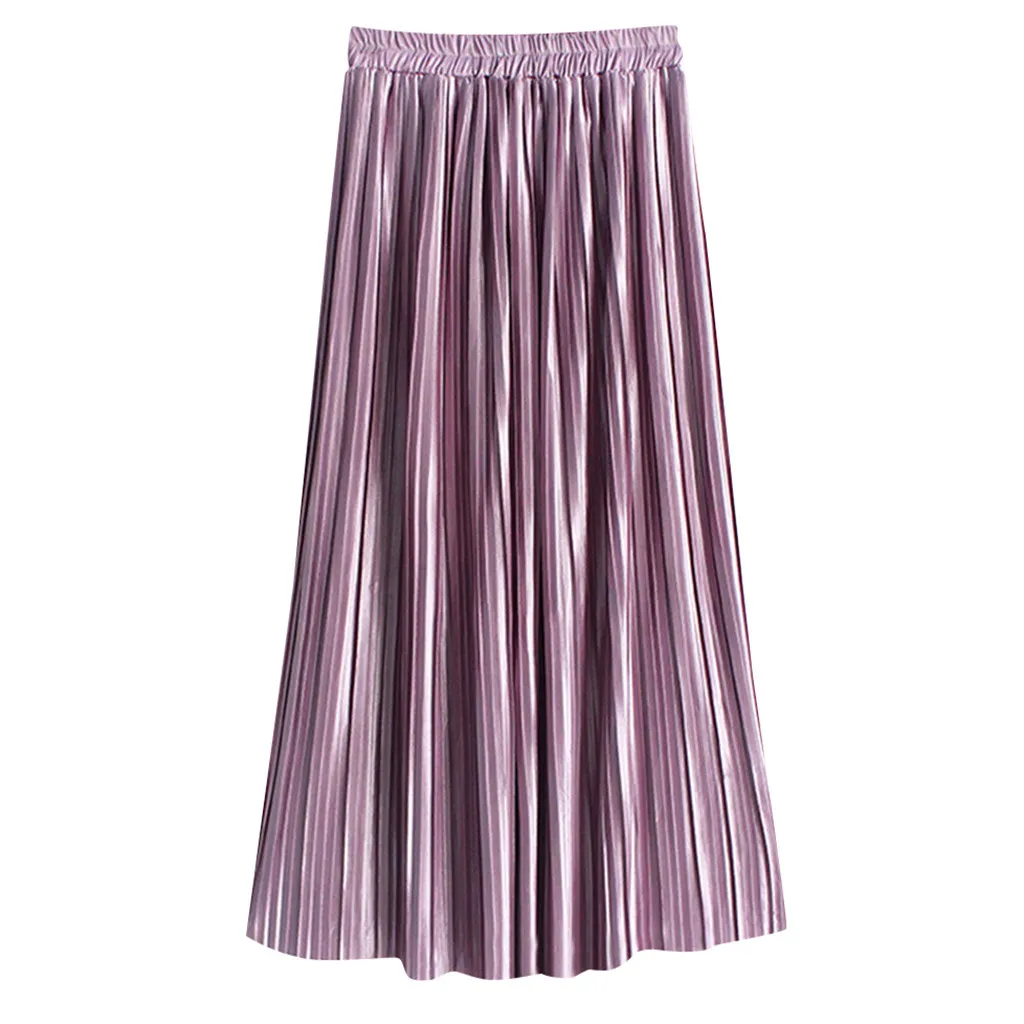 Women's Solid Color High Waist Pleated A-Line Swing Skirt Stretchy Waistline Mujer Moda Midi Denim Vadim Summer Skirts C30626