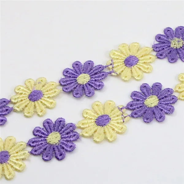Lucia crafts 2,6 см Цветочная вышивка отделка кружевная Лента ткань для самостоятельного пошива одежды аксессуары для лоскутов 1 ярд/лот N0810 - Цвет: Purple and yellow
