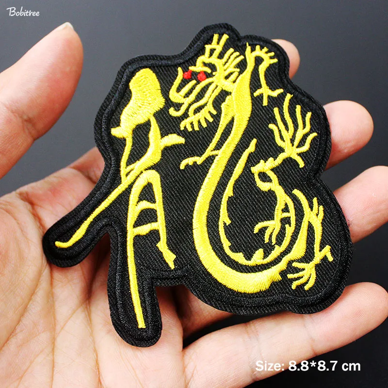 Патчи для глажки с китайским словом Dragon потрясающие креативные Значки джинсовой