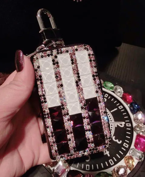 purple Хрустальные стразы, чехол для ключей автомобиля для женщин и девочек, натуральная кожа, авто держатель для ключей, чехлы, ручная работа, алмазная сумка, подарки - Название цвета: purple