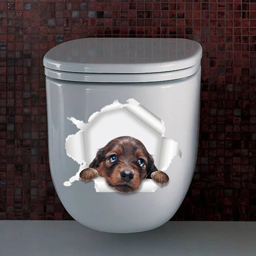 Настенные 3D наклейки на стену с изображением собаки кошки туалета отверстием для
