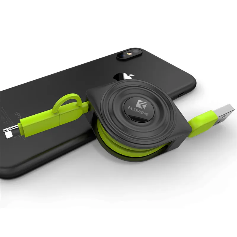 Black Green FLOVEME 2 в 1 осветительный кабель USB микро кабель зарядное устройство данных Кабо для iPhone X кабель микро usb зарядный кабель Android выдвижной - Цвет: Black Green