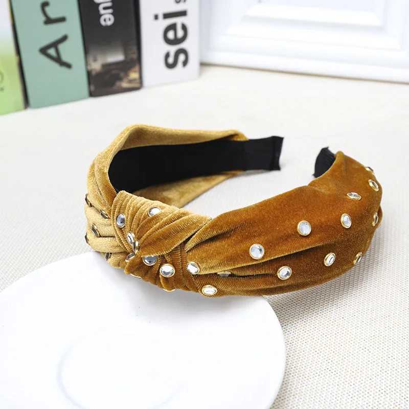 

Handmade New Arrival Velvet Full Crystal Hairband Center knot Headband Hair Hoop Fashion Bezel Hair Accessories for Women