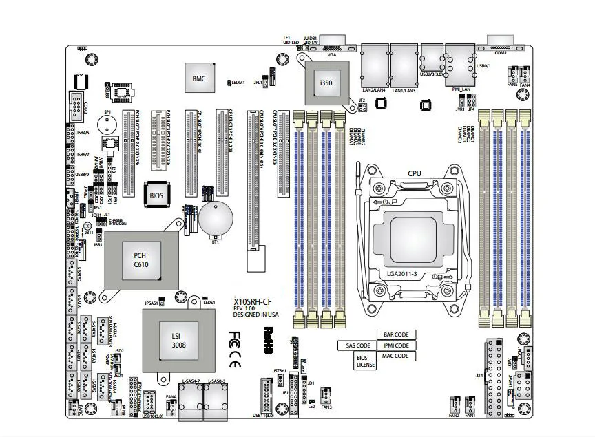 

OEM X10SRH-CF single E52011 pin sas3c612 server board integrated LSI 3008