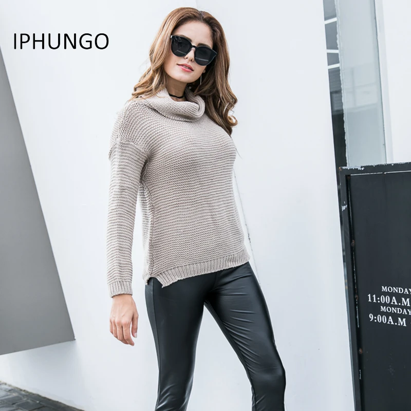 2018 Spring Khaki Turtleneck Sweater Loose Knitted Tops Pullovers Jersey Mujer Jumpers Pull Femme Hiver IPHUNGO | Женская одежда