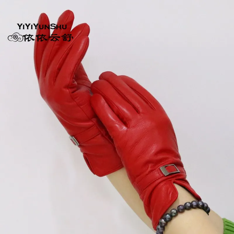 color 13 Yiyyunshu, перчатки из натуральной кожи, женские,, брендовые, из овчины, теплые, одноцветные, женские, из натуральной овчины, варежки, модные, вечерние, для девушек - Цвет: color 13