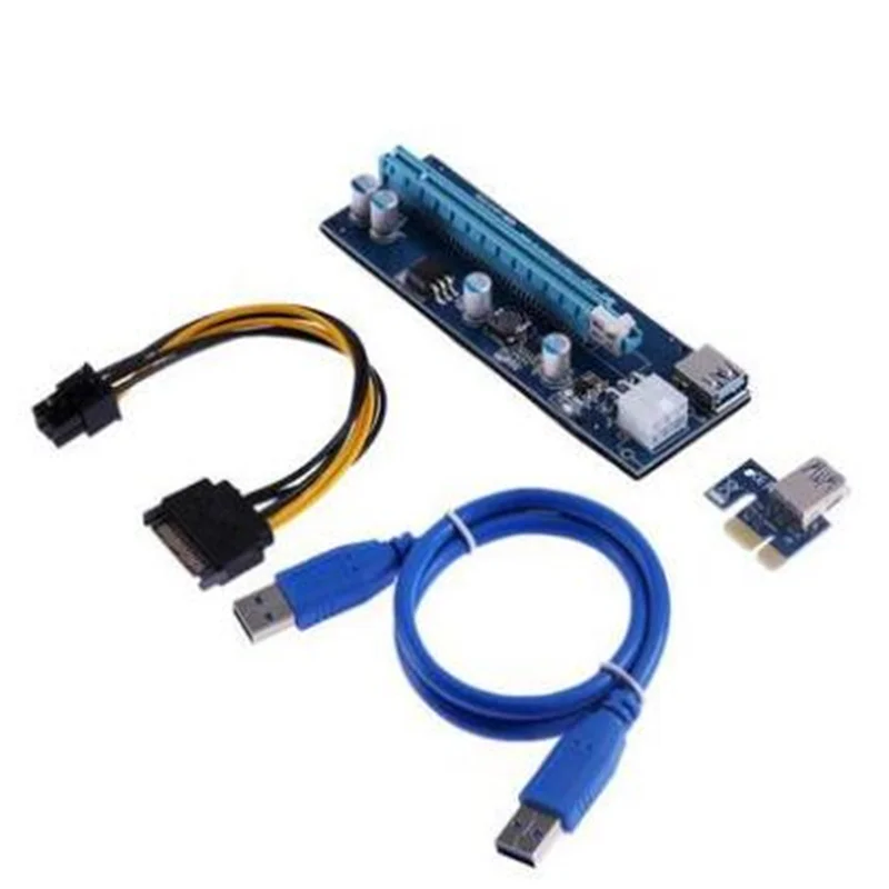 Pico PSU VER006 PCI-E Riser Card PCIE 1X 16X Удлинительный адаптер 60 см USB 3 0 кабель SATA 4Pin Molex Power для