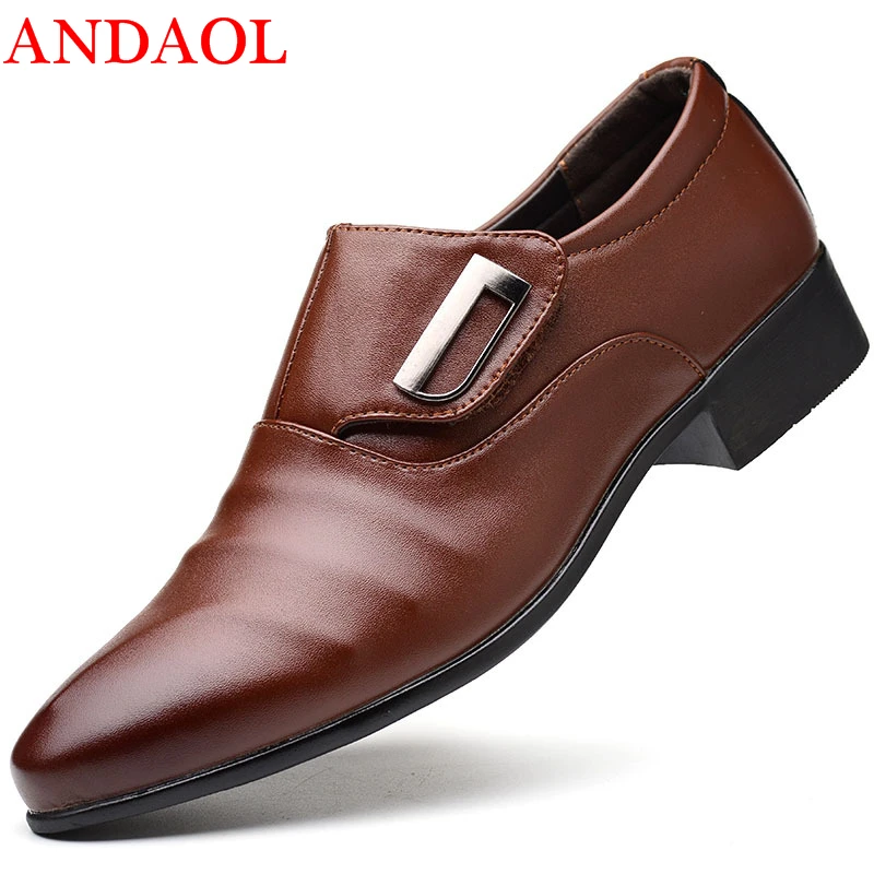 

ANDAOL Men's Bright Leather Casual Shoes Top Quality Pointed Toe Business Office Shoes Luxury Lace-Up Wedding Dress Party Shoes