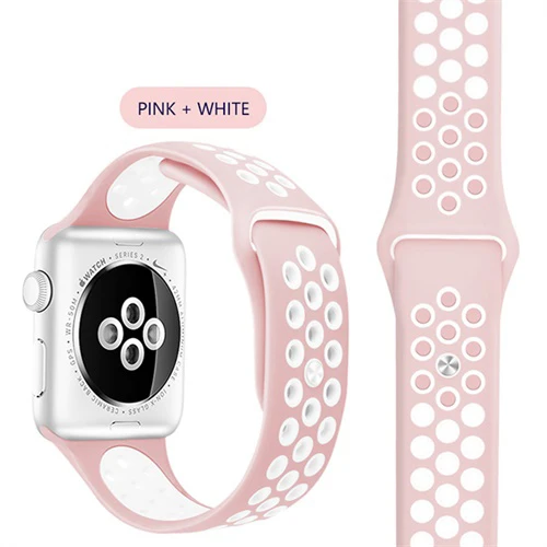 Pink White Эластичный дышащий Силикон Спортивный ремешок для Apple Watch 5 4 3 2 1 42 мм 38 мм резиновые ремешки для Nike+ Iwatch 4 3 40 мм 44 мм - Цвет ремешка: Pink White