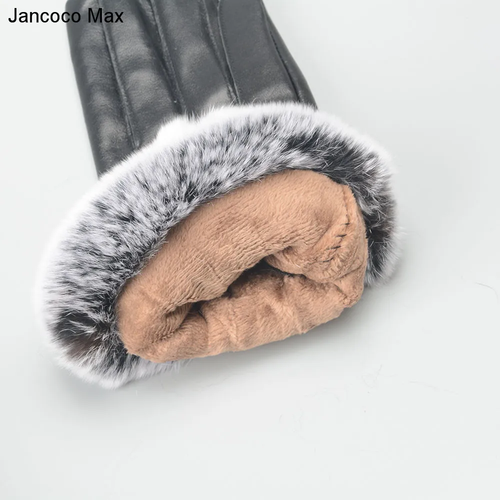 Jancoco Max Прихватки для мангала для женщин сенсорный экран Зимние теплые из натуральной овечьей кожи Rex помпоны из кроличьего меха S2035