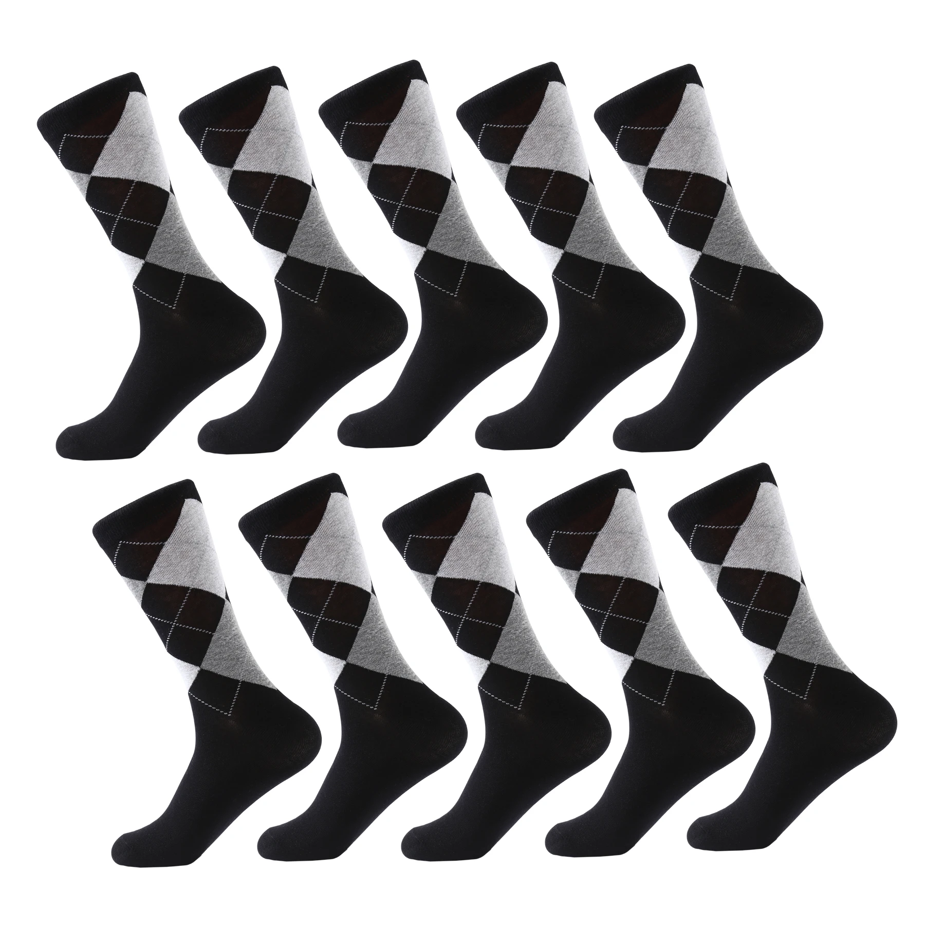 LETSBUY 10 pair/lot Men's socks solid color Cotton Socks Argyle pattern crew socks for business dress casual funny long socks