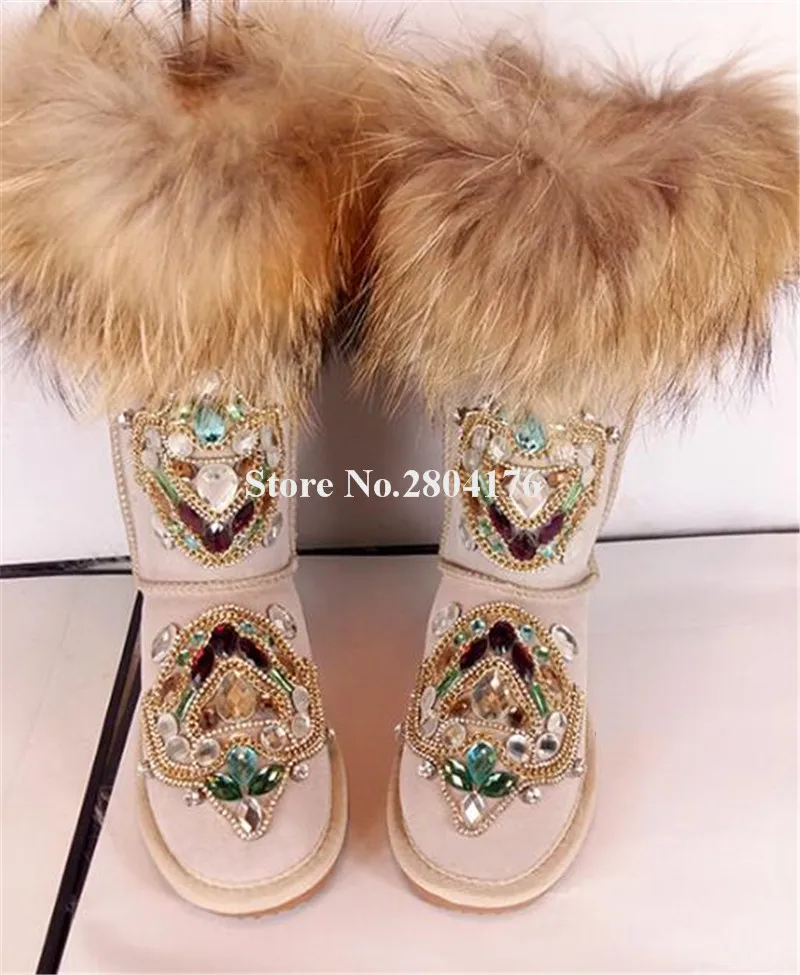 Для женщин Зима Очаровательная Bling горный хрусталь Зимние ботинки на плоской
