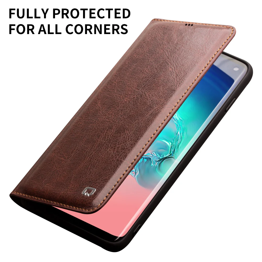 QIALINO чехол из натуральной кожи для Samsung Galaxy S10 Plus бумажник с откидной крышкой