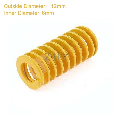 

TF 12mm OD 6mm ID 75mm 80mm 90mm 100mm Length Yellow Light Load 65Mn Metal Steel Spiral Stamping Compression Mould Die Spring