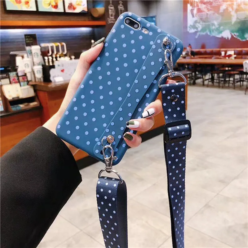 MORINBO for iPhone 6 7 8 Plus cute wave point soft TPU case X XR XS Max all bag with lanyard phone |