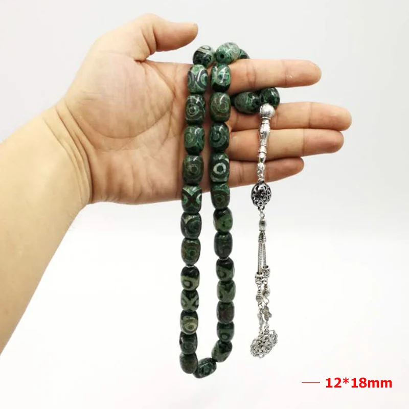 Глаза Агаты камень Tasbih натуральный Агаты мужские Молитвенные Четки из бусин мусульманский зеленый 33 бисер субха