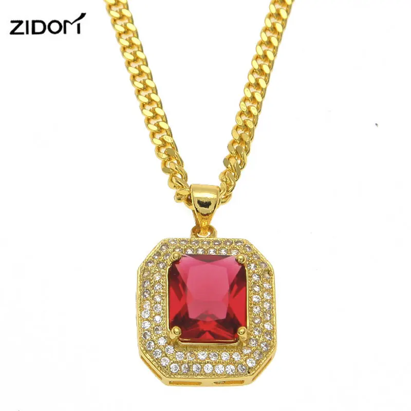 Цепочка с подвеской в стиле хип-хоп полное ожерелье со стразами красного синего