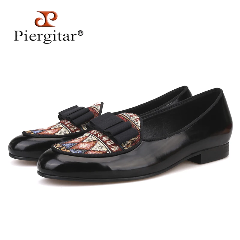 

Piergitar 2018 Handmade men leather shoes fashion party and wedding men dress shoes Bow and Patchwork design men's loafers