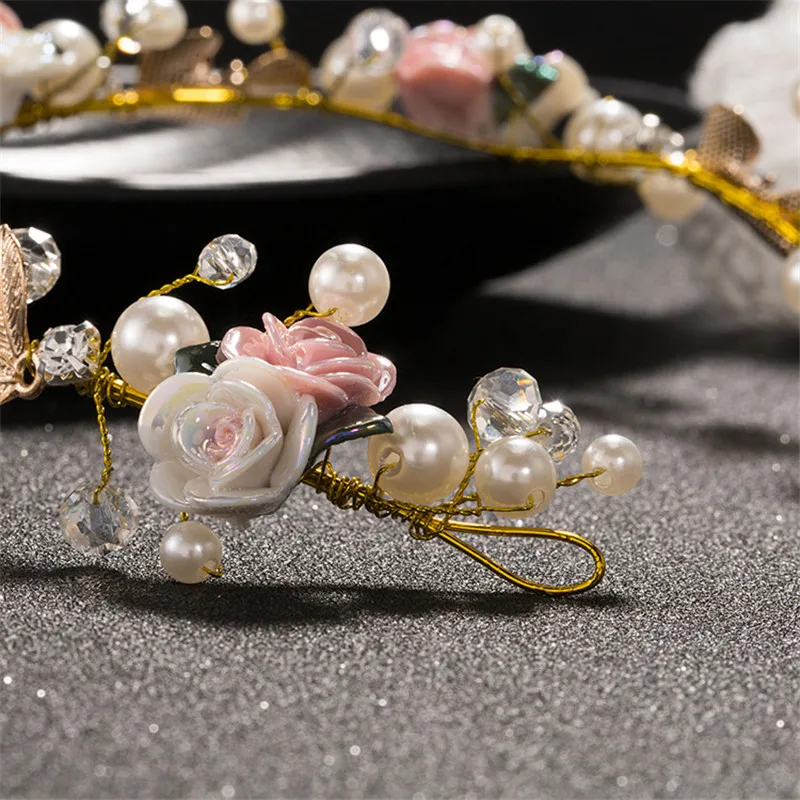 Золотые головные уборы ручной работы в виде цветка с листьями ободок и серьги