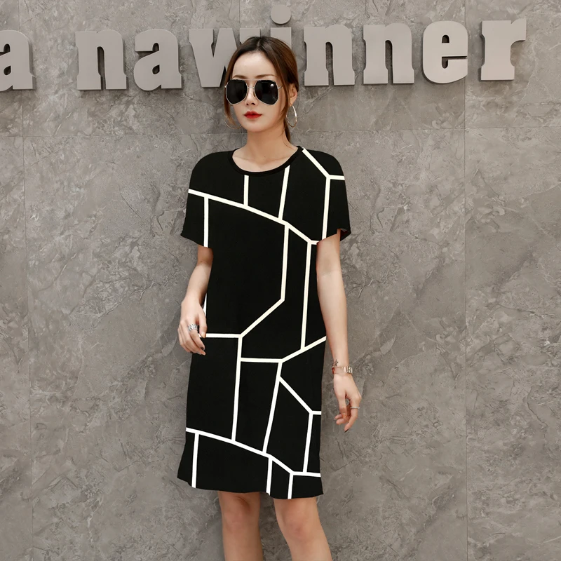 Новые летние 2019 модные женские платья с коротким рукавом плюс размер платье