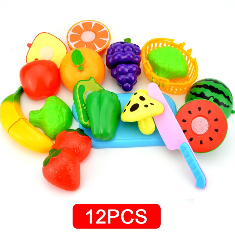 12 PCS Kitchen toys Горячая Распродажа, Детские DIY ролевые игры, кухонные игрушки, наборы, фрукты, безопасные пластиковые овощи, кухня, Детские Классические Развивающие игрушки для детей - Цвет: 12 PCS Kitchen toys