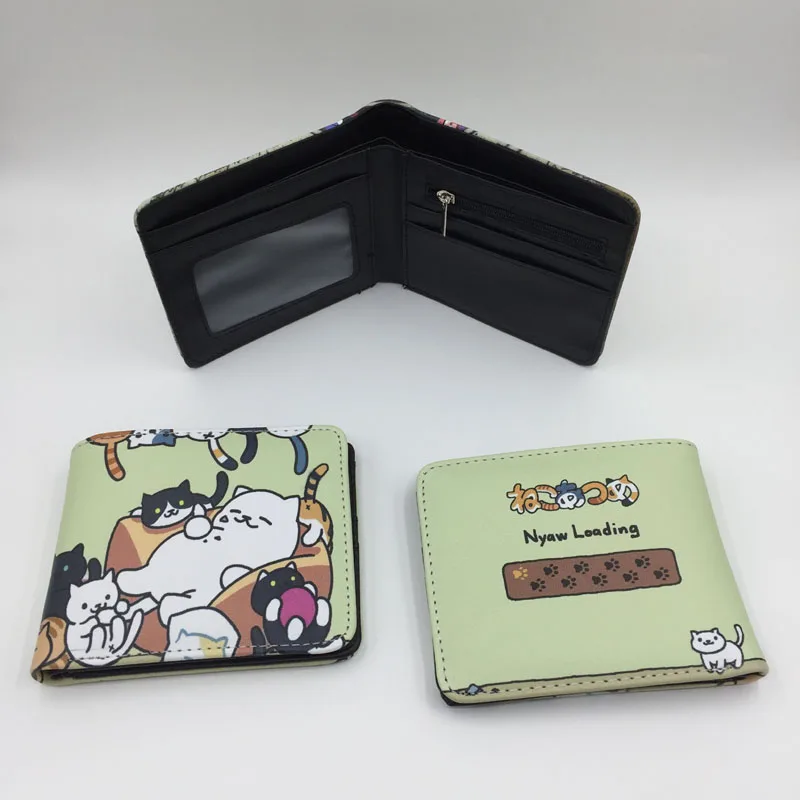 Neko Atsume Время приключений красочные аниме кожаные кошельки кредитные карты и фото держатель кошелек Подарочная монета карман Мужская Женская сумочка для денег - Цвет: Neko Atsume