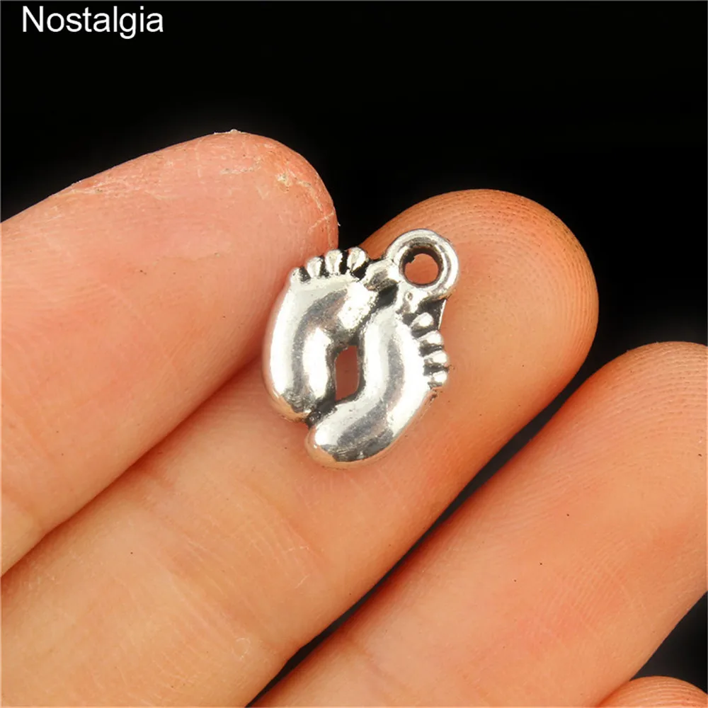 

Nostalgia 30Pcs Cute Baby Feet Tibetan Silver Charms For Jewelry Making Birthday Gifts For Kids 10*10MM