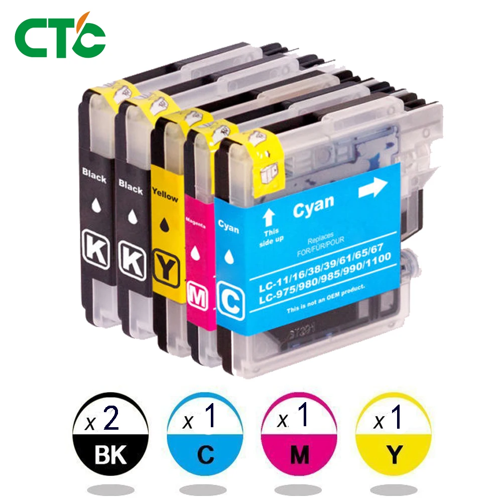 5x чернильный картридж для Brother LC980 LC985 LC1100 DCP 145C 165C J125|ink cartridge|brother lc980 ink cartridgesbrother