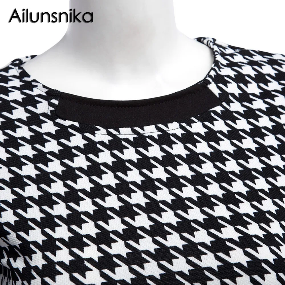 Ailunsnika 2018 Women Fashion O-Neck Half Sleeve Plaid Slimming Bodycon Party Casual Knee-Length Pencil Dress YE-D034 Женская одежда