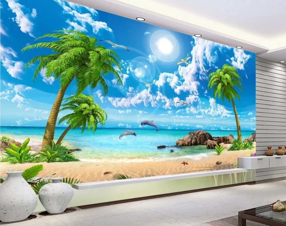 

wallpaper scenery for walls Custom 3d background wallpapers Sea view coconut beach scenery 3d wall murals wallpaper for bathroom