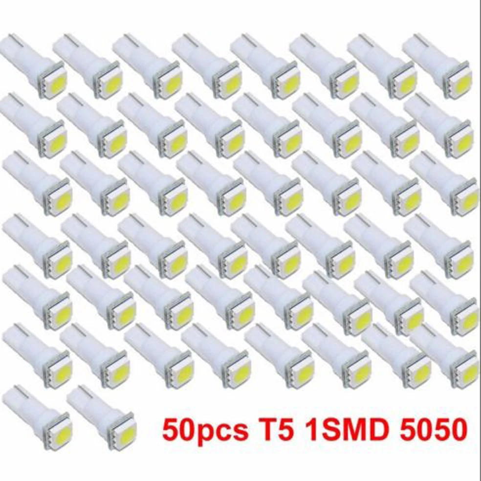50 шт. синие светодиодные лампы T5 5050 1SMD t5 с клиновидным основанием для приборной