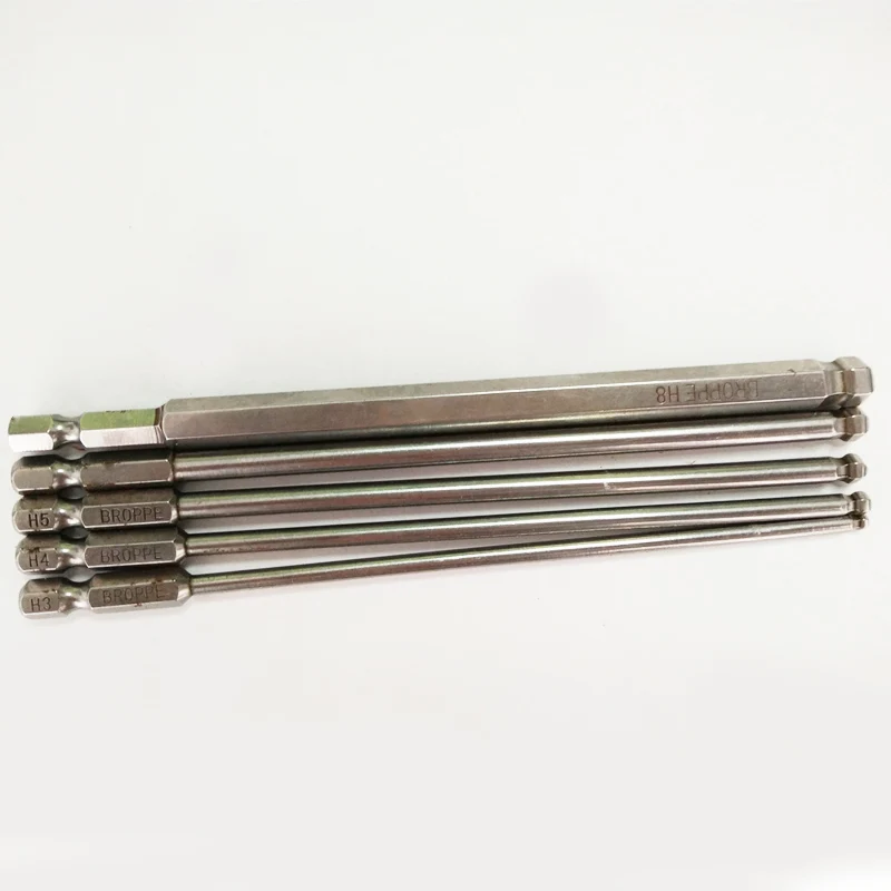 

5 Pcs/set 1/4" 150mm H3-H8 Ball Head Hex Screwdriver Bits S2 Magnetic Electric Drill Screwdriver Head Power Driver Tools
