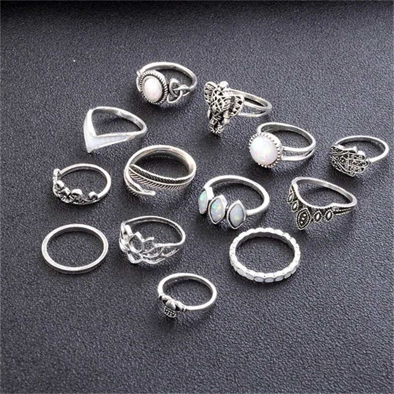 Yobest 13 шт./компл. Винтаж Тарельчатая комплект для Для женщин модные Anel Aneis Bague камень серебро Миди палец кольца Бохо ювелирные изделия