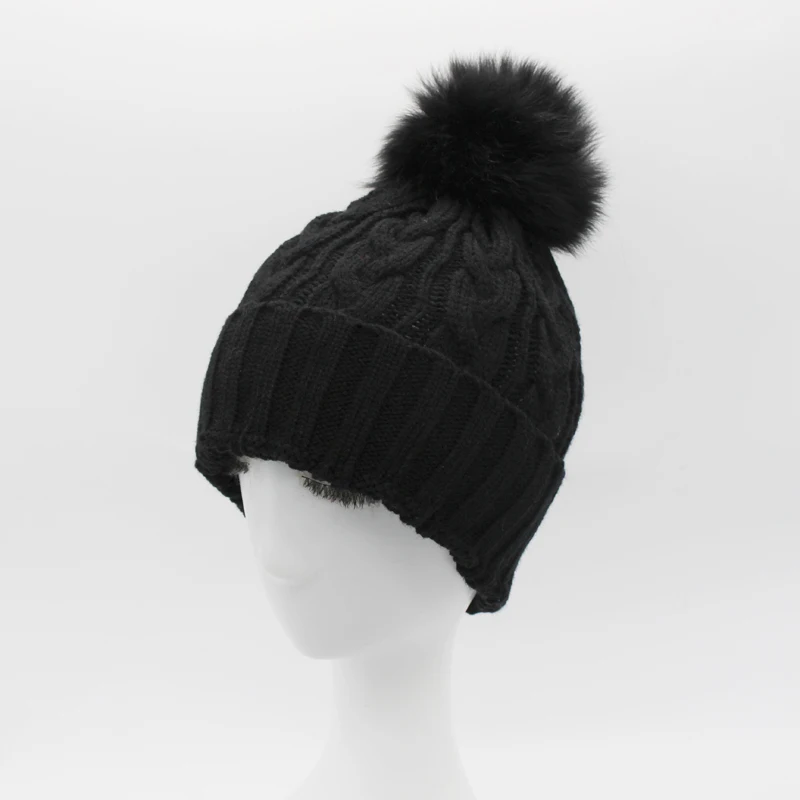 Женская шапка с помпоном из натурального Лисьего меха зимние шапки Шерстяная