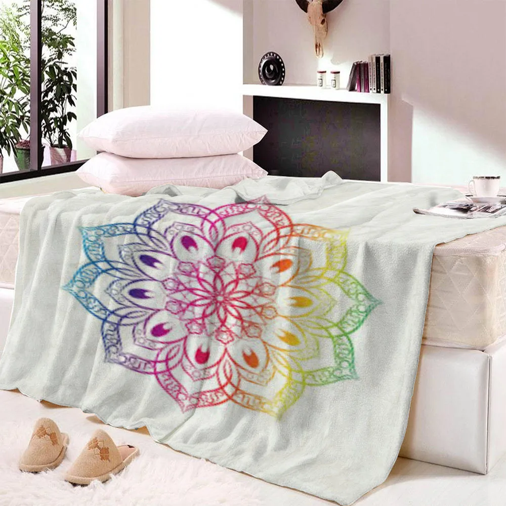 Mandala Dreamcatcher Throw Blanket Boho Bohemian Sherpa Fleece Bedding Velvet Plush Pink and Blue for Beds | Дом и сад