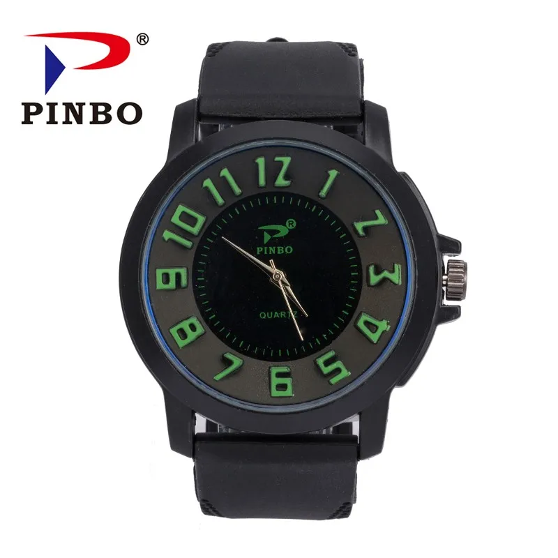 Часы PINBO мужские армейские спортивные кварцевые аналоговые с 3D лицом силиконовые