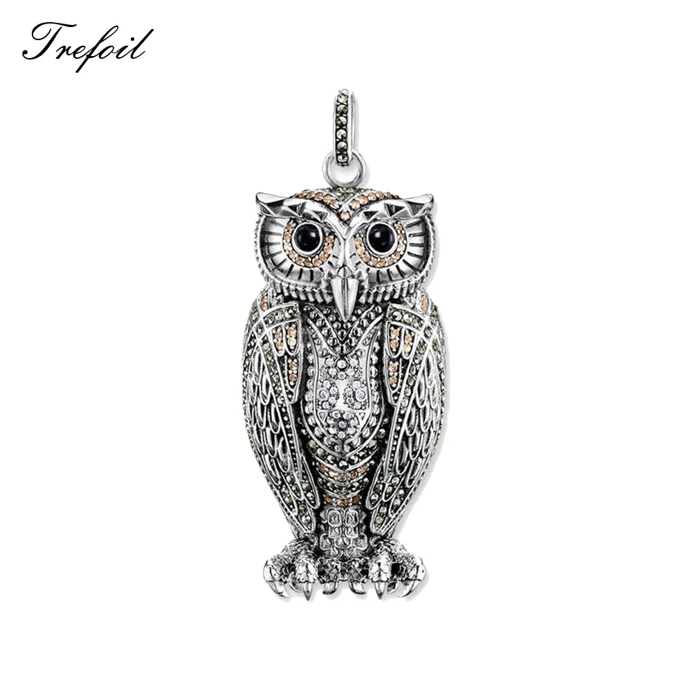 Owl Почерневший Дракон кои рыба Ворон лягушка подвеска в виде акулы, модные ювелирные изделия 925 пробы Серебряный панк подарок для женщин мужчин подходит ожерелье - Окраска металла: Owl