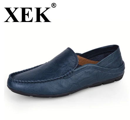 

XEK Big size 37-46 slip on Casual men Loafers spring and autumn men Moccasins shoes Genuine leather men's Flats shoes New WFQ37