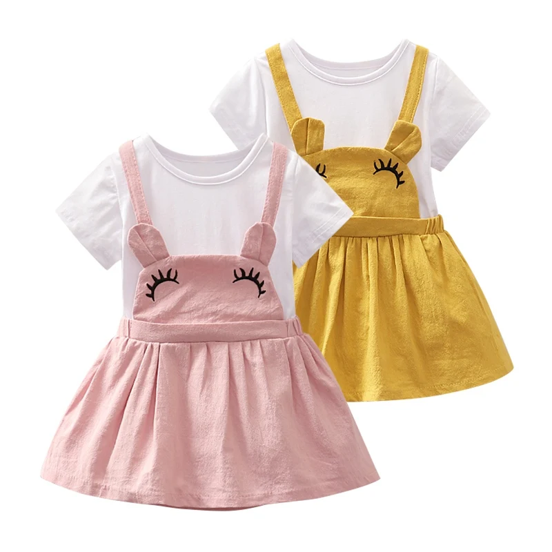 Summer Baby Girl Princess Dress Fake 2 Piece Toddler Big Eye Pattern Short Sleeve Dresses | Детская одежда и обувь