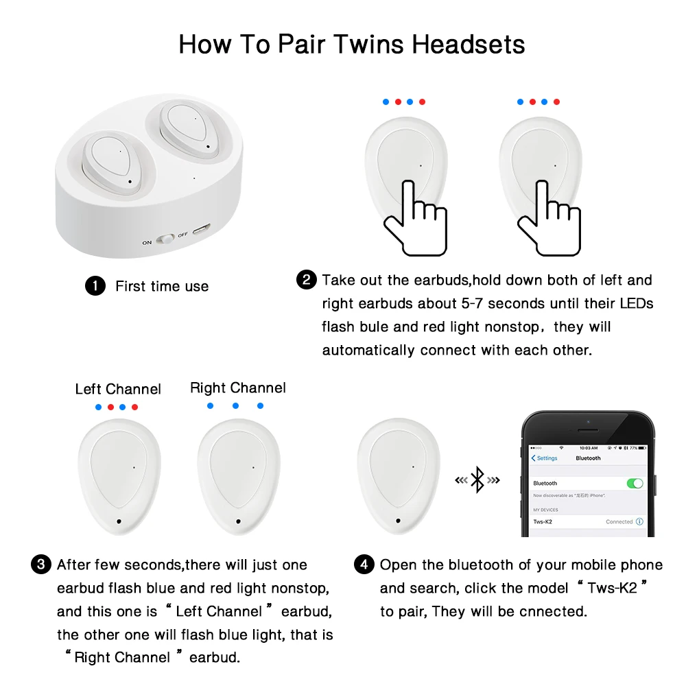 K2 TWS Bluetooth наушники настоящие беспроводные мини стерео музыкальные гарнитуры