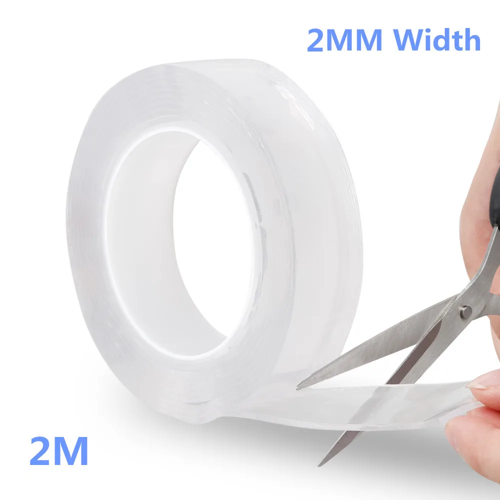 2MM 2M Двусторонний скотч Длина 1/2/3/5M Ширина 1/2 мм нано геля ПУ лентой, Не оставляющий следов надежный дизайн моющиеся Скотч для монтажа светодиодных лампочек анти-слип фиксированной лента для повторного использования - Цвет: 2MM 2M