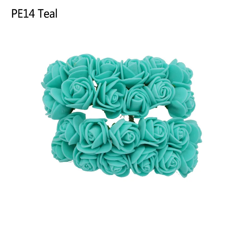 144pcs teal 144 шт красный Мини-цветок розы, Декоративные искусственные из ПЭ пены, букет роз, Свадебный декор, цветок Тедди, сделай сам, ремесло - Цвет: 144pcs teal