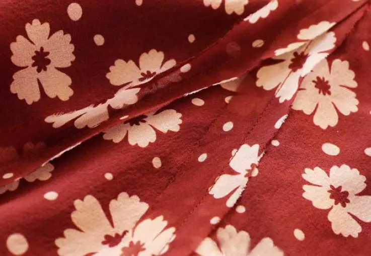 New vintage print dress thin elegant silk long sleeves red | Женская одежда