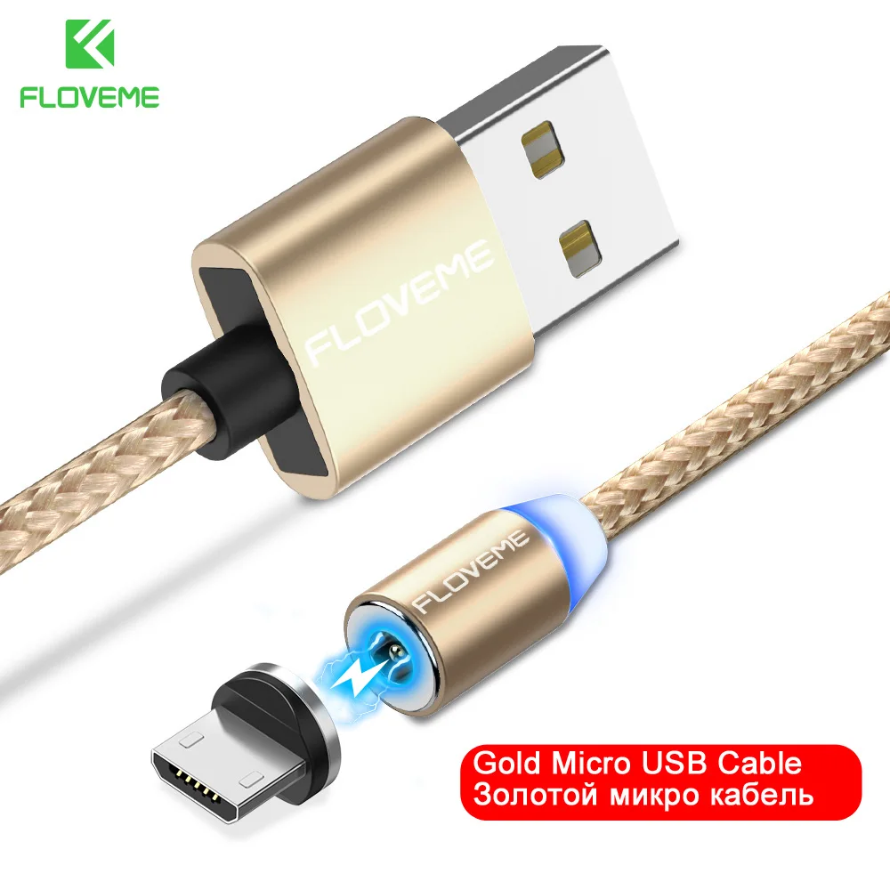 Gold Micro FLOVEME 1 м Магнитный USB кабель, СВЕТОДИОДНЫЙ Магнитный зарядный кабель Micro USB для iPhone X 7 6 5 для samsung Galaxy S8 S9 type C - Цвет: Gold Micro