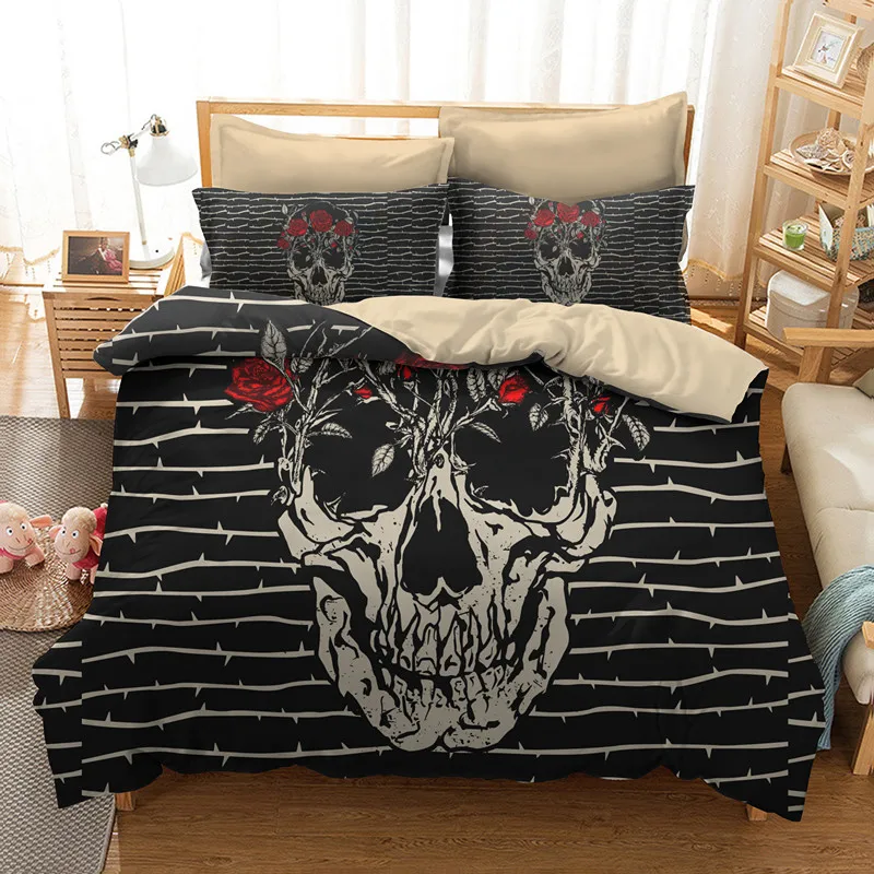 Fanaijia rose skull duvet cover set 3d sugar Skull Bedding Sets queen size Bed bedline twin bed sets Home