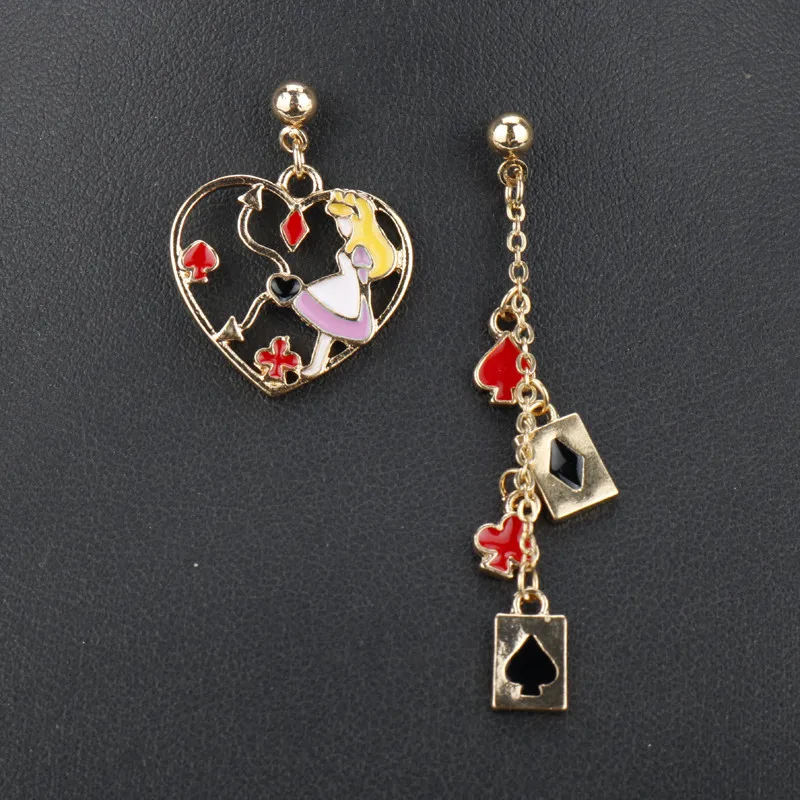 Женские серьги гвоздики 6 видов висячие с рисунком Алисы/кролика покерной карты