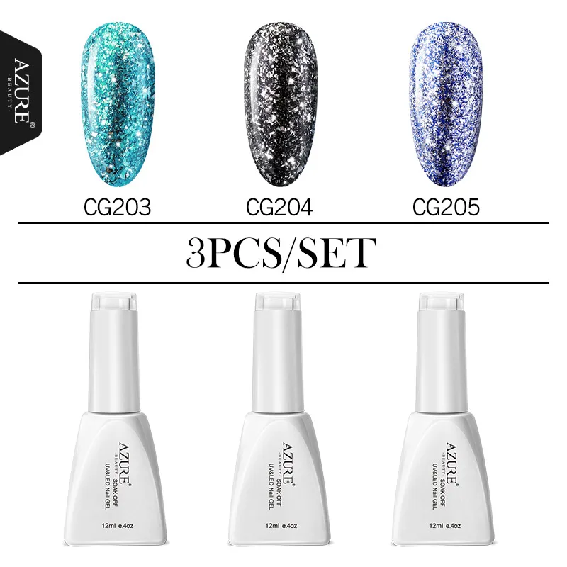 3pcs a set(3) Небесно-Голубой Красота голографический Блеск УФ-гель для ногтей Platinum маникюрный набор Био-Гели Soak Off УФ Гель-лак супер блестящие, для дизайна ногтей Лаки - Цвет: 3pcs a set(3)