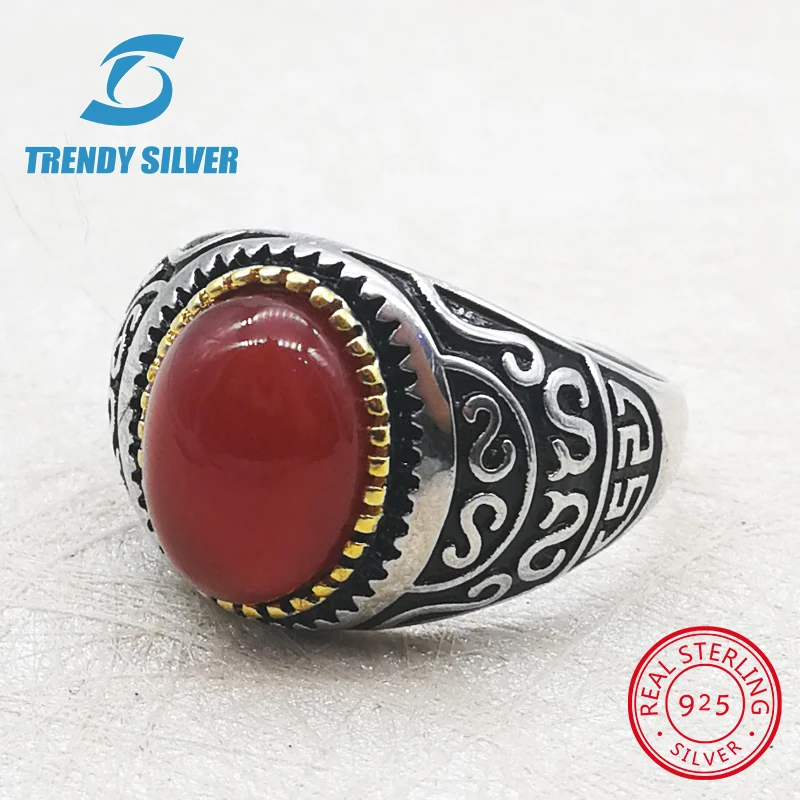 silver 925 fine jewelry man rings men accessories turquoise gemstone natural black onyx red agate wholesale TRENDY SILVER TCR409 | Украшения