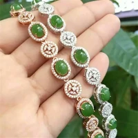 kjjeaxcmy fine jewelry 925 pure silver inlay natural hetian jasper female style bracelet four leaf clover retro curved chain