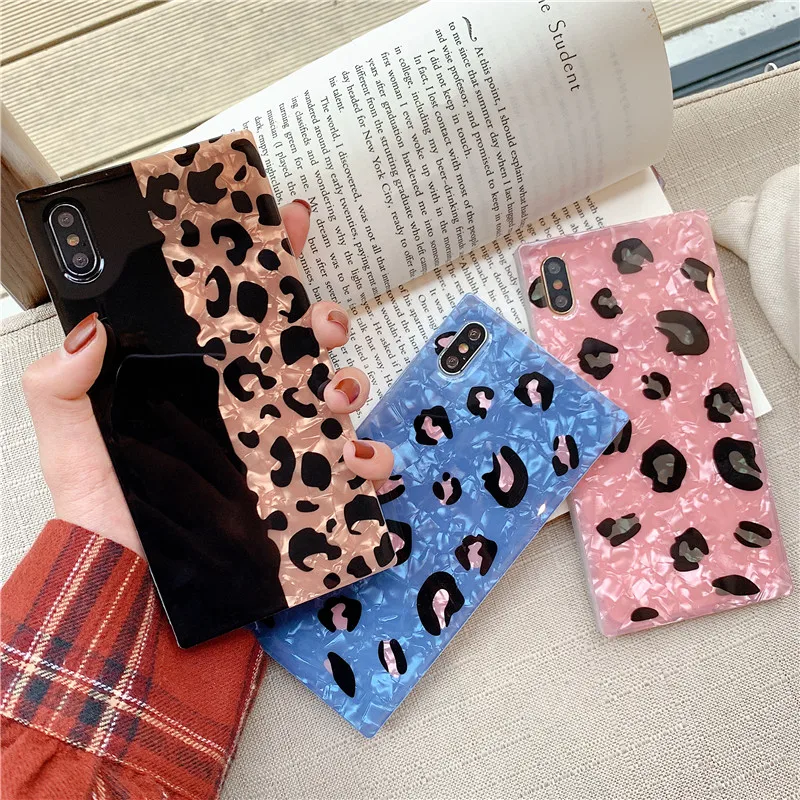 Леопардовый квадратный чехол для телефона iphone XS Max XR 6 6s 7 8 Plus блестящий Блестящий